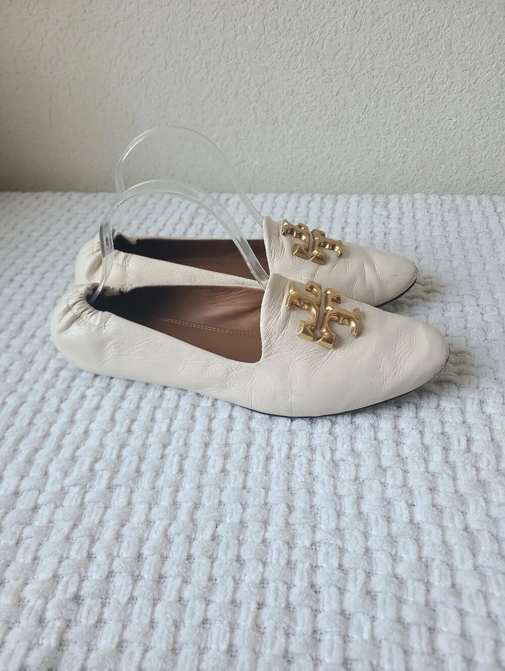 Tory Burch Women's Cream Leather Eleanor Loafers Size 10